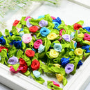 200 Pieces Mini Satin Ribbon Rose Flowers Leaf Sewing Embellishment Craft