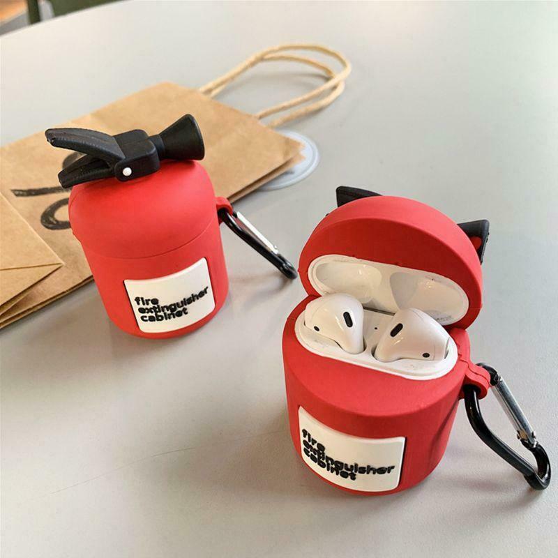 Fire Extinguisher Protective Case Silicone Cover with Carabiner for Airpods 1/2
