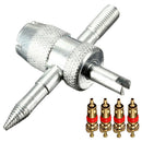 4 Way Car Bike Tyre Valve Repair Standard Tyre Remover Tool + 4 Stem Core Kits