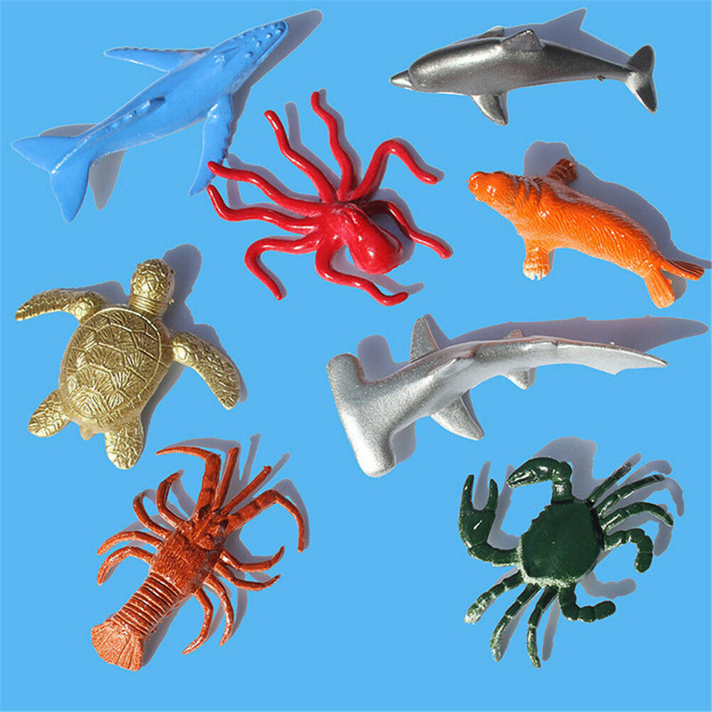 8PCS Plastic Sea Marine Animal Figures Ocean Creatures Shark Whale Kids  A+