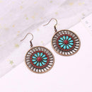 National style earrings round hollowed Drop earrings bohemian flower retro R9D6