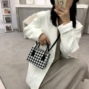 Retro Plaid Shoulder Crossbody Bag Women PU Portable Totes Handbags (Black)