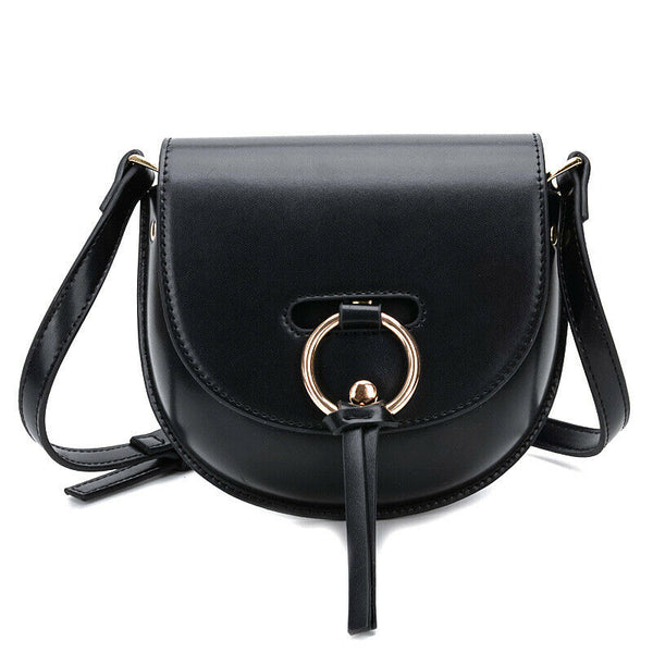 Women'S Semi-Circle Crossbody Bag Solid Color Pu Leather Handbag Ladies Mes K1S5