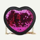 Sequins Heart Shaped Shoulder Handbags Kids Girls Crossbody Bags (Rose Red)