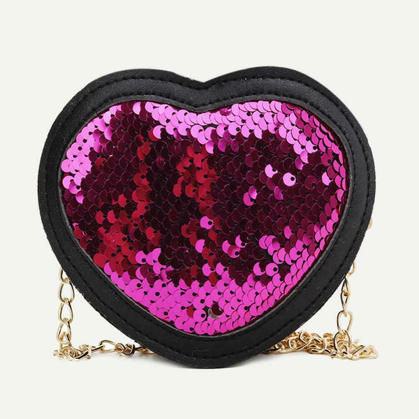 Sequins Heart Shaped Shoulder Handbags Kids Girls Crossbody Bags (Rose Red)