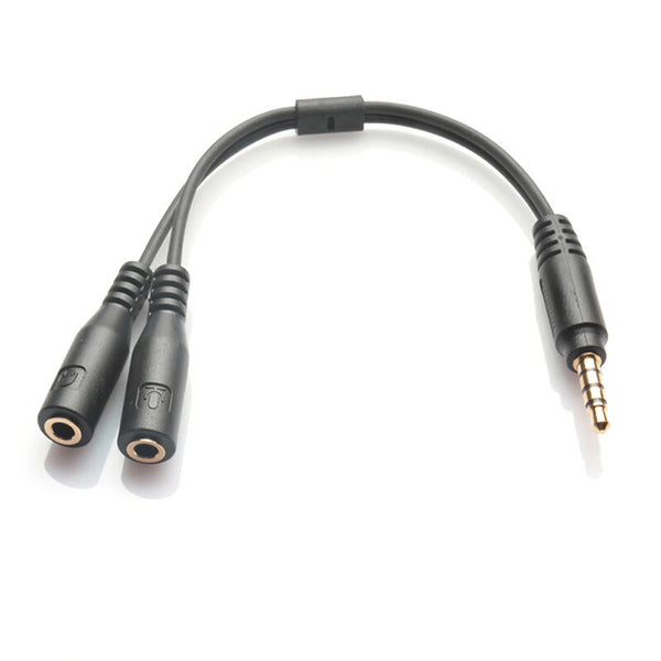 3.5mm Stereo Audio Male to 2 Female Headphone Mic Y Splitter Cable Adapter New