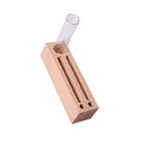 Clear Glass Tube Flower Vase Wooden Cellphone Table Stand Pencil Holder Rack