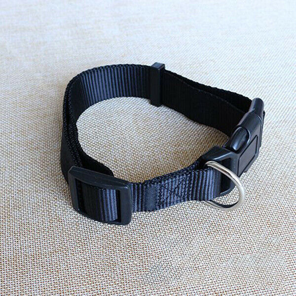 Adjustable Nylon Dog Puppy Collar with Buckle and Clip for Lead (S, Black) H7L5