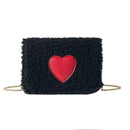 Winter Heart Small Bags Women Girls Chain Shoulder Messenger Bags (Black)