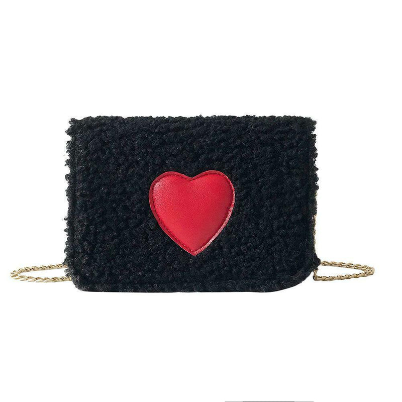 Winter Heart Small Bags Women Girls Chain Shoulder Messenger Bags (Black)