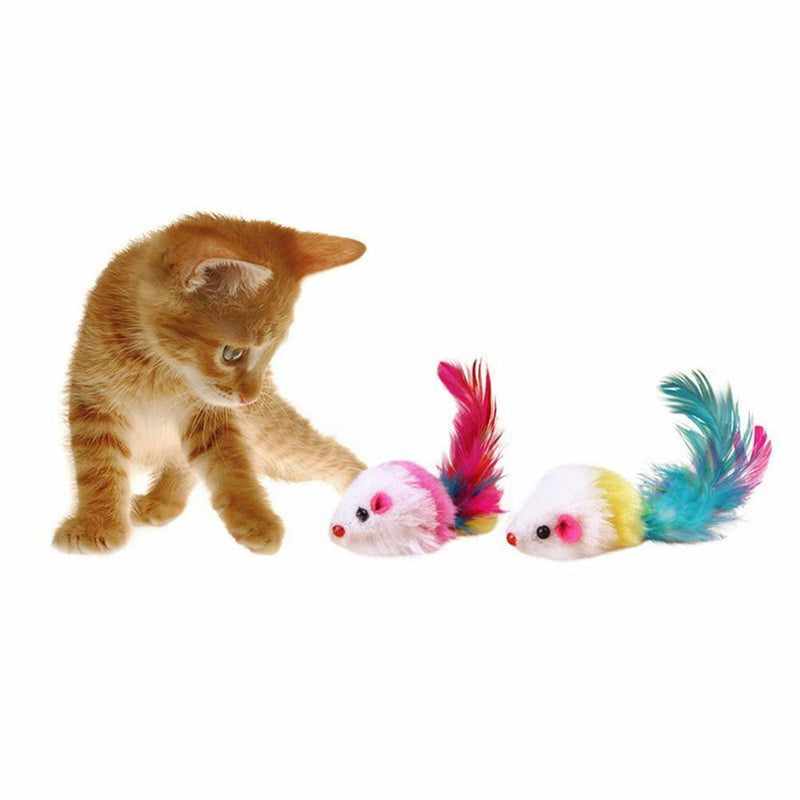 2x Small Soft Plush False Mouse Cat Pet Toys Colorful Feather Pet Playing Toys D