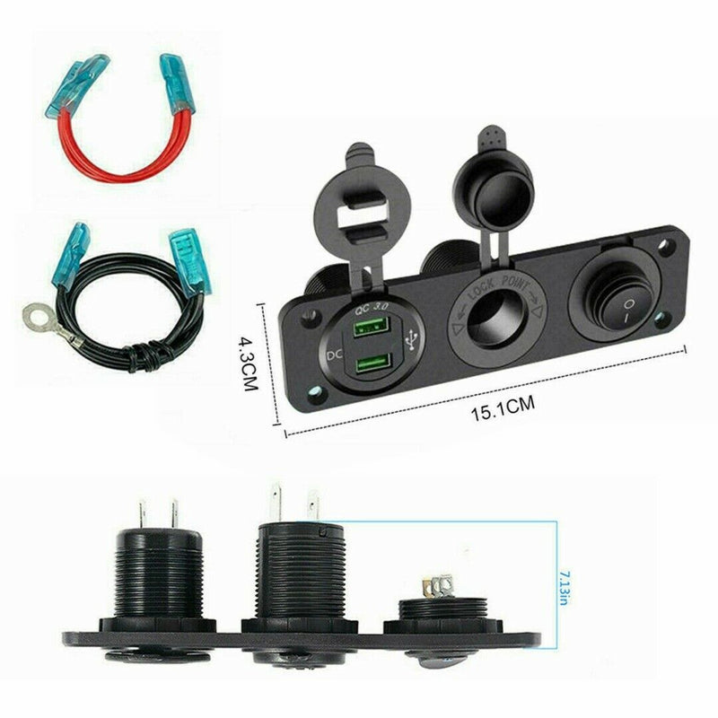 12V-24V Car Cigarette Lighter Socket + Dual USB Charger + Voltmeter Panel l-