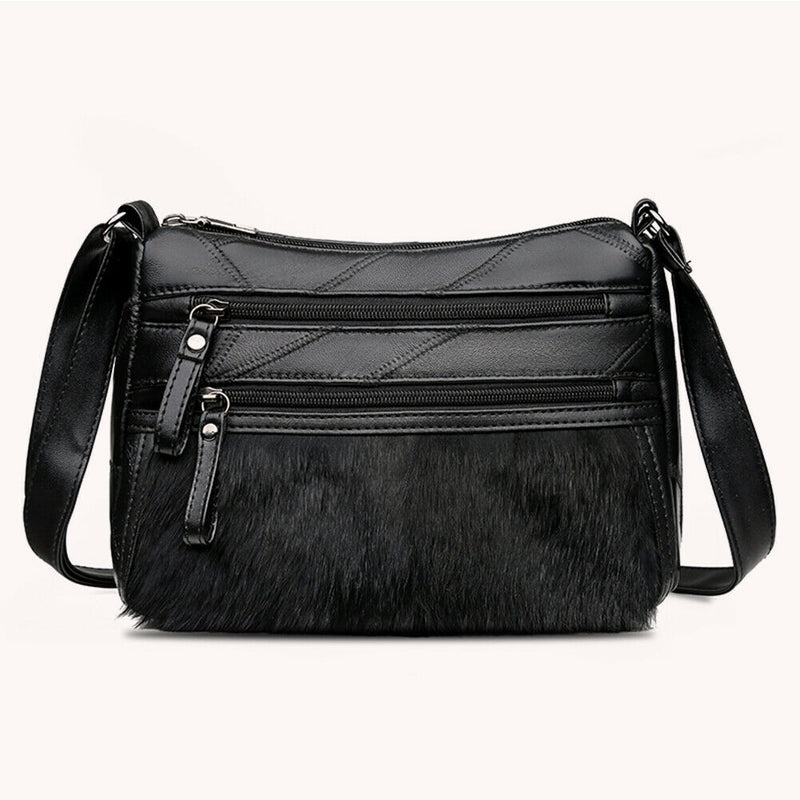 Fashion Women Splicing PU Rabbit Shoulder Bag Multi-pocket Messenger Purse