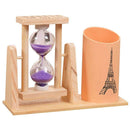 Wooden Sandglass Desktop Organizer Office Decor Pen Pencil Holder Storage Gifts