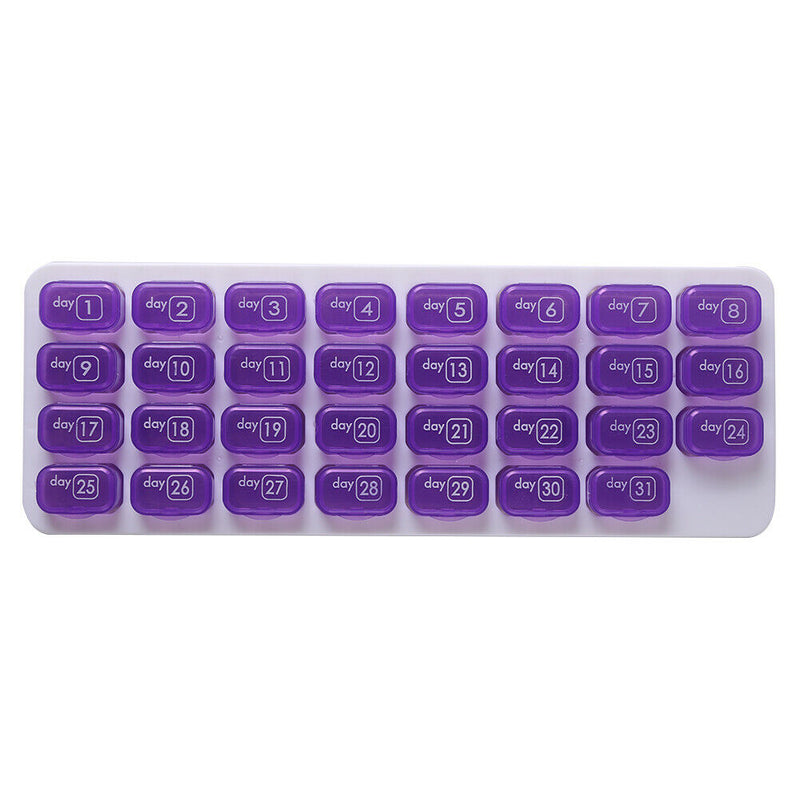 31 Grids Pill Box Case One Month Pill Medicine Container Organizer (Purple)