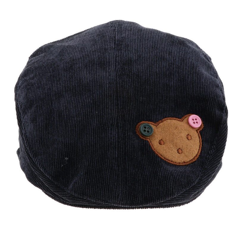 Toddler Kids Baby Boys Girls Beret Cap Fashion Cartoon Bear Hat Navy blue