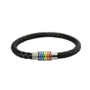 Stainless Steel Rainbow Clasp Braided Leather Bracelet for Men Women Wrist Cuff