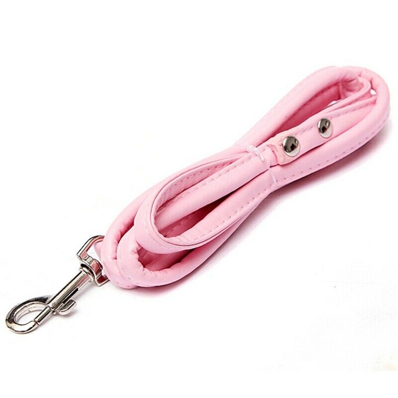 Pink leather leash for small dog cat pet 1cmX120cm