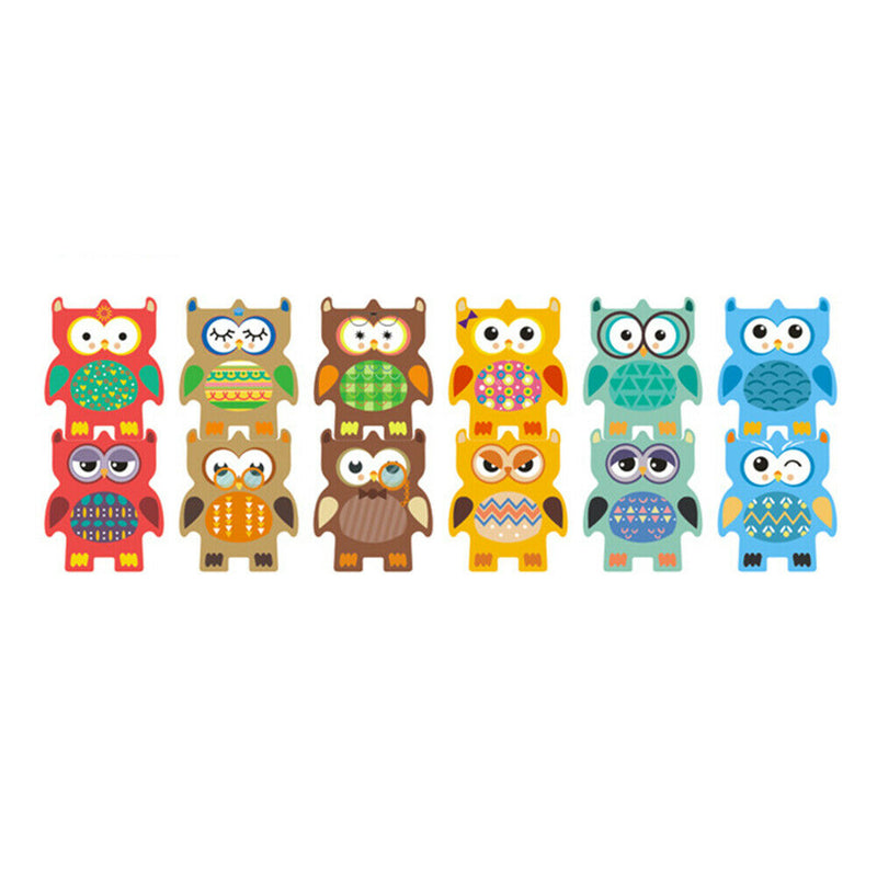 12pcs Owl Stacking Blocks Puzzle Toys for Kids Wooden Piles Balance Game