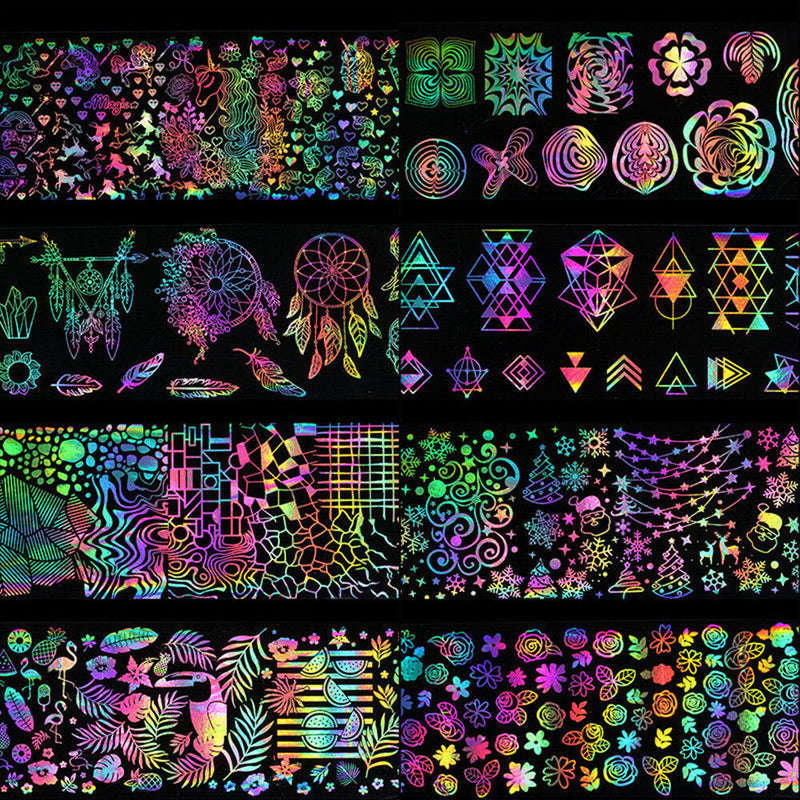 8pcs Holographic Foil Nail Art Xmas Dreamcatcher Geometric Transfer Stickers DIY