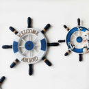 32cm Beach Wooden Boat Ship Steering Wheel Welcome Board Home Wall Decor