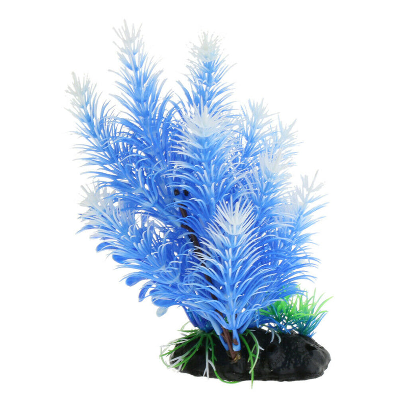 Plastic Aquarium Fish Tank Blue Grass Plant Rock Base Reptile Terrarium Vivarium
