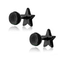 Fashion Men's Barbell Jewelry 316L Steel Black Penagramt Ear Studs Earrings