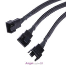 4 pin PWM Fan Cable 1 to 3 ways  Splitter Black Sleeved Extension Cable