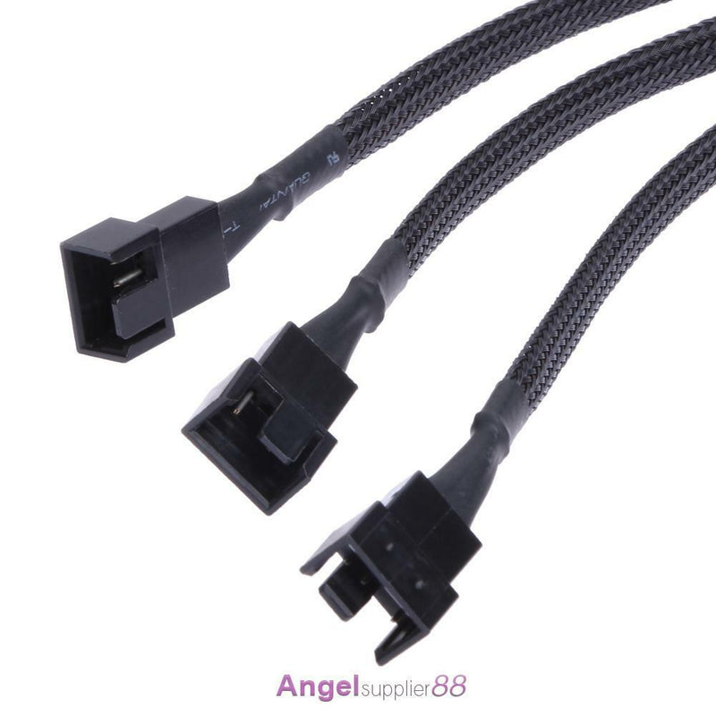 4 pin PWM Fan Cable 1 to 3 ways  Splitter Black Sleeved Extension Cable