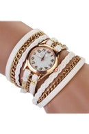 Fashion Women Retro Synthetic Leather Strap Watch Bracelet Wristwatch-White