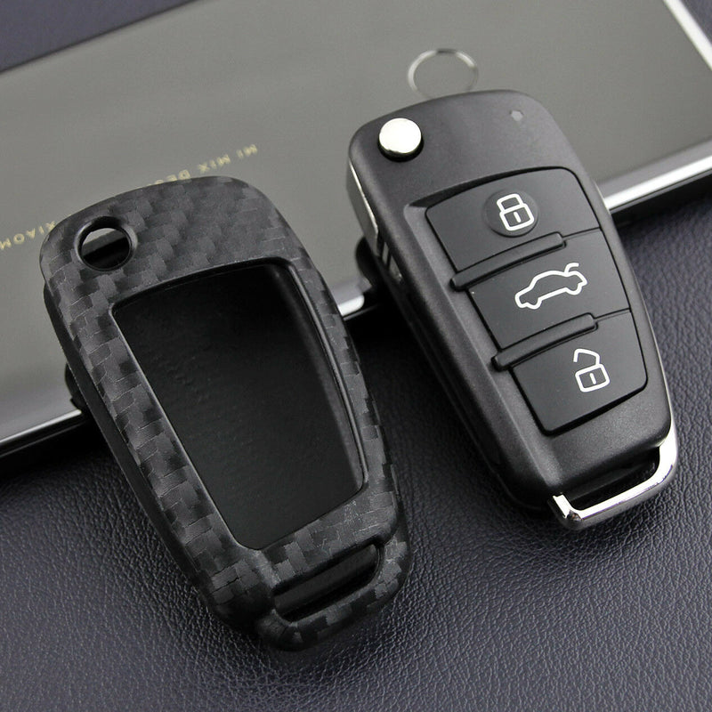 For Audi Car Auto Remote Carbon Fiber Key Case Holder Chain A1 A3 S3 Q3 Q7 TT