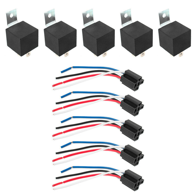 5x Waterproof Automotive Relay 12V DC 40A 4-Pin Car Relay + 5x Relay Socket