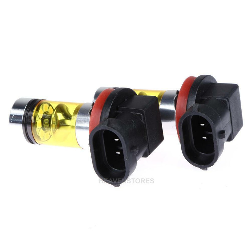 2 X High Power Led Lights 100W H8 H11 Yellow Fog Light 2828 20LED Headlight Lamp