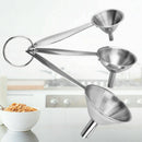 3 IN 1 Large Medium Small Stainless Steel Vinegar Wine Kitchen Funnel 14.5-17cm