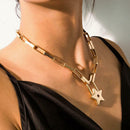 Geometric Star Lock Pendant Necklace Retro Choker Women Statement Jewelry