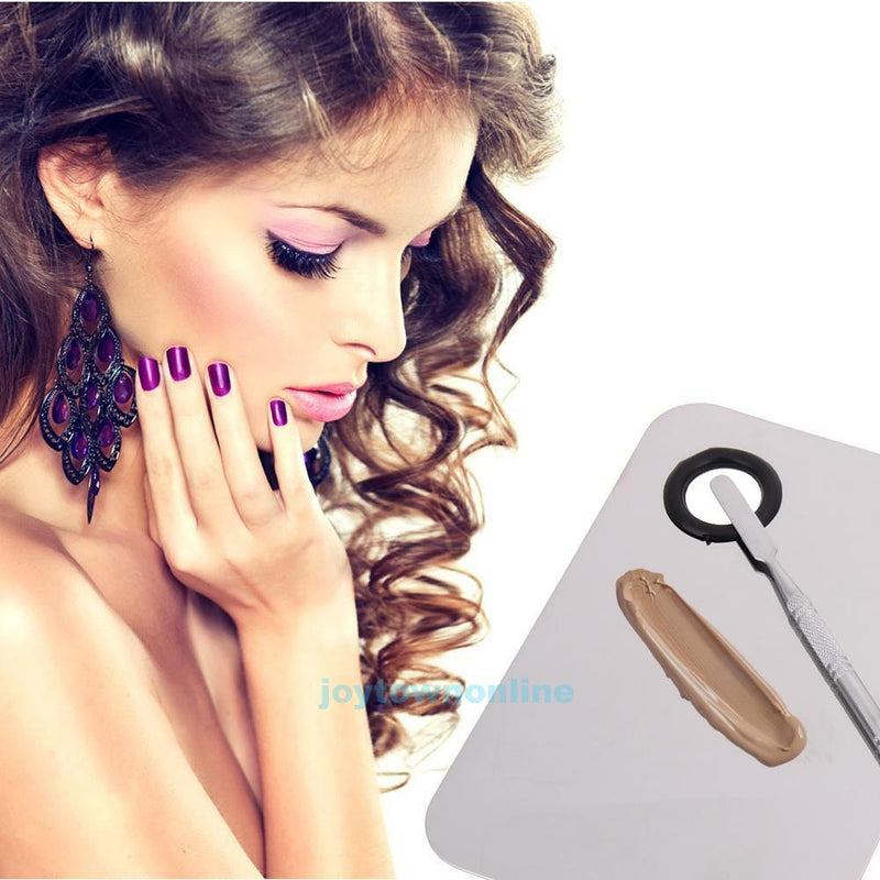 DIY Makeup Mixer Nail Art Polish Foundation Mixing Plate Spatula Stainless Steel