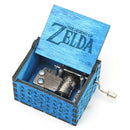 Retro Wood Hand Cranked Music Box Blue Carved Kids Birthday Gift Home Decor