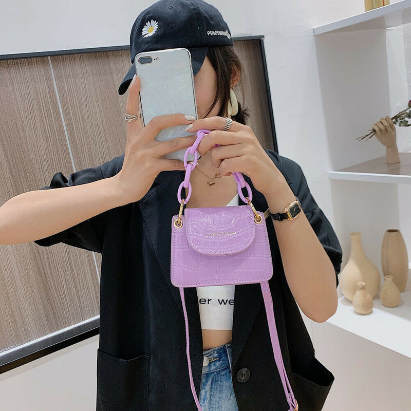 Women Mini Totes PU Solid Shoulder Money Bag Messenger Handbags (Purple)