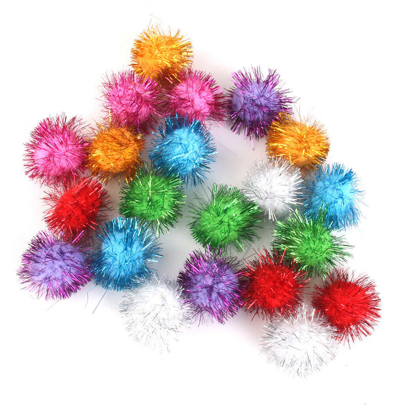 Pack 21 Glitter Tinsel Pom Poms Sparkle Ball for DIY Craft/Christmas Party