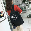 4pcs/set Letter Print Canvas Women Totes Pen Bags Clutch Backpacks (Black)