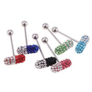 6 Pcs Stainless Steel Rhinestone Tongue Rings Stud Body Piercing Jewelry