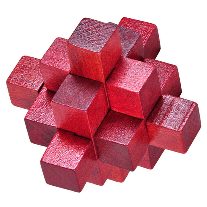 Wooden Red Nine Pass Lock Logic Puzzle Burr Puzzles Brain Teaser Intellectu F2U4