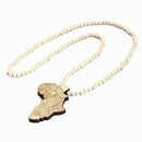 1pcs Good Quality Hip-Hop African Map Pendant Wood Bead Rosary Chain Beige