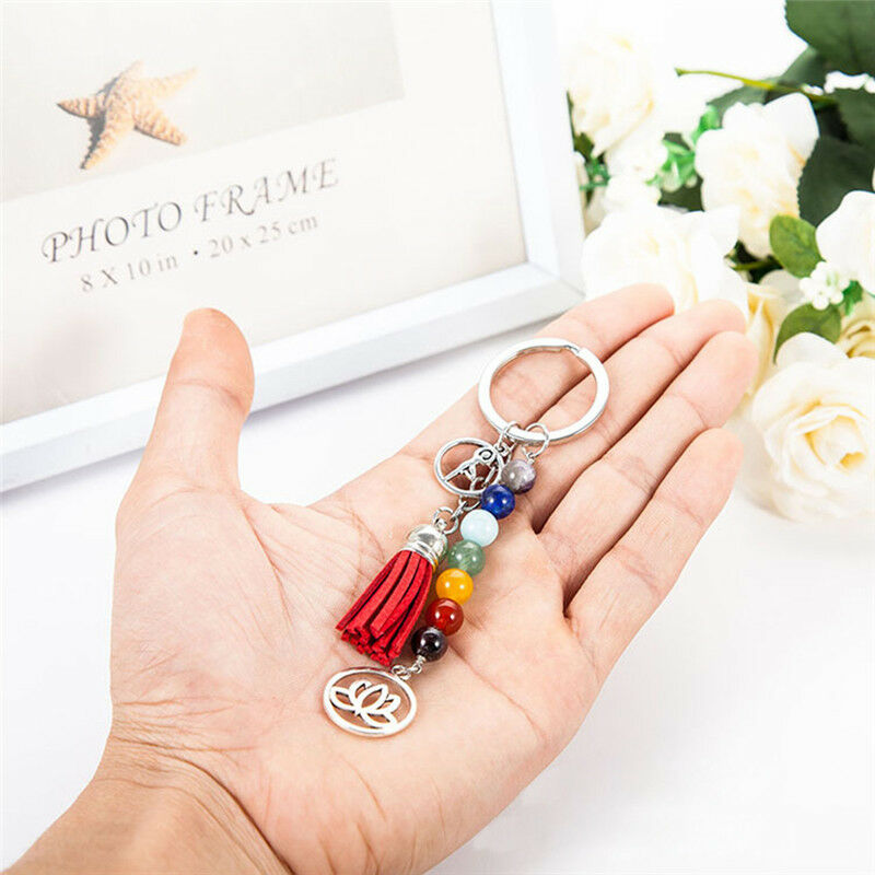 Tassel Lotus  8mm Beads Key Chain Ring Keychain Family Gift jewelry  LJJC,a