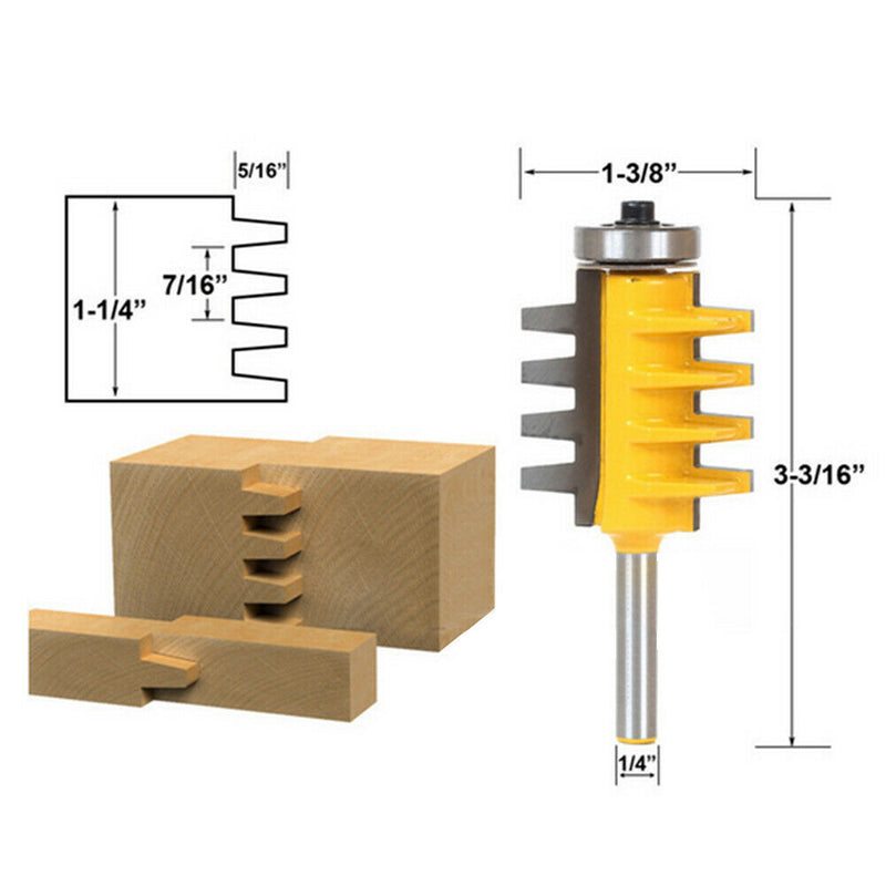 1/4 Inch  Shank Rail Reversible Finger Joint Glue Router Bit Tenon Woodwork A
