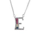 Women Necklace A-Z Letters Colored Diamond Pendant Chain Gift Jewelry (E