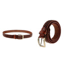 2pcs Unisex Braided Belts Woven Leather Formal Pin Buckle Waistbands Coffee