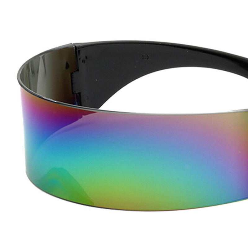2pcs Futuristic Wrap Visor Sunglasses Robotic Narrow Flat Top Sun Glasses