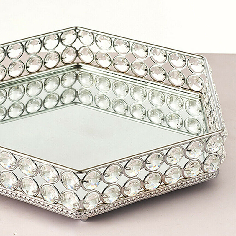 Handcraft premium crystals 2 layer crystal beads mirrored glass surface tray