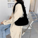 Women Fluffy Shoulder Bag Solid Plush Handbags Female Winter Totes (Black)